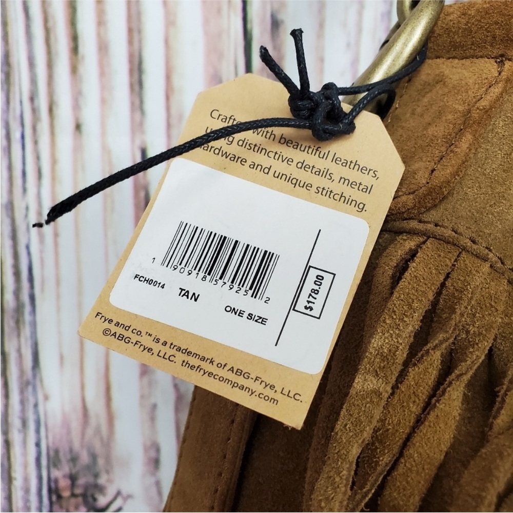 Frye Double Fringe Phoebe Suede Bucket Bag. Textured Tan suede. Western boho EUC - Picture 9 of 13